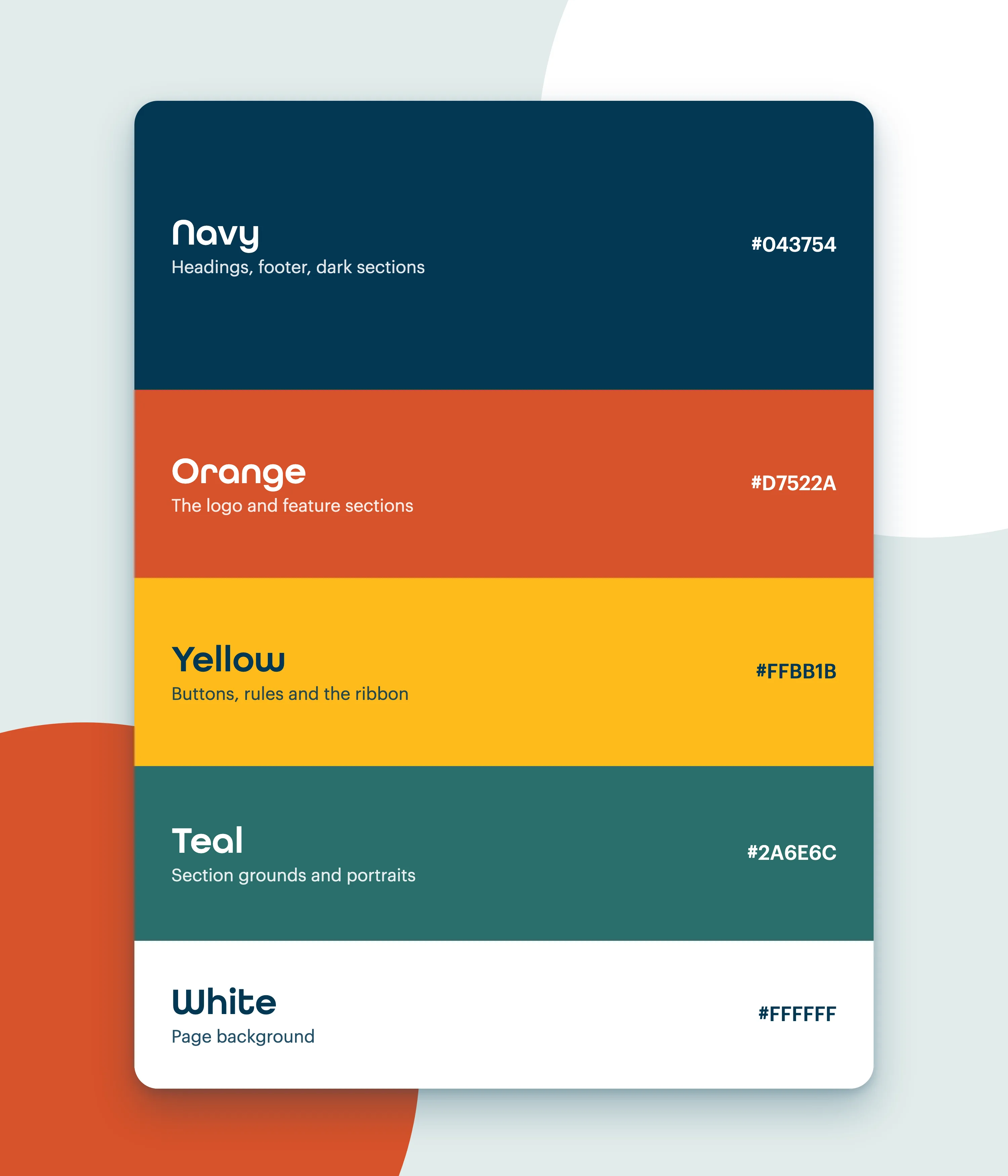 The emesen palette: navy, orange, yellow, teal and white