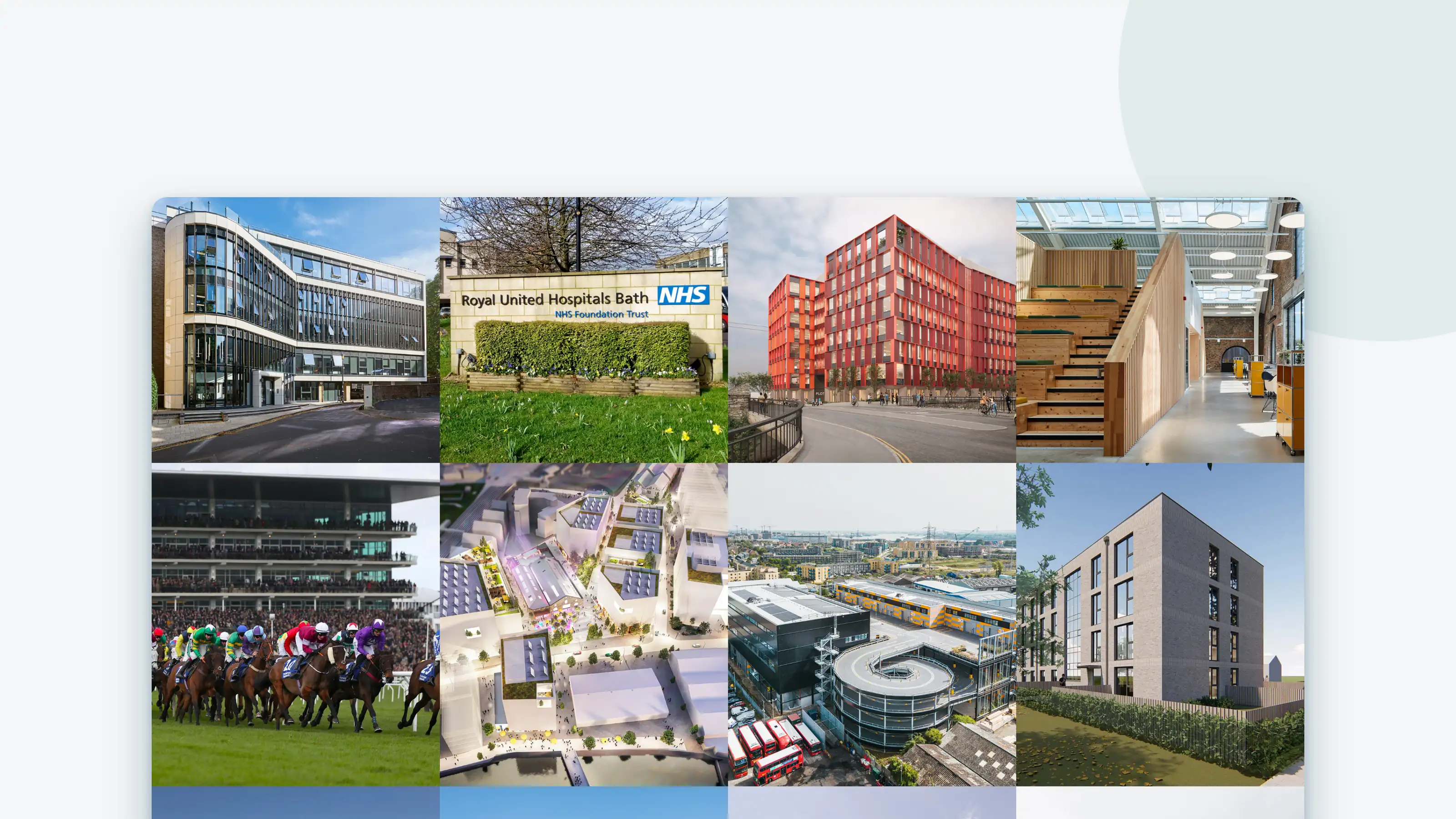 The projects page, a grid of seventeen scheme photos