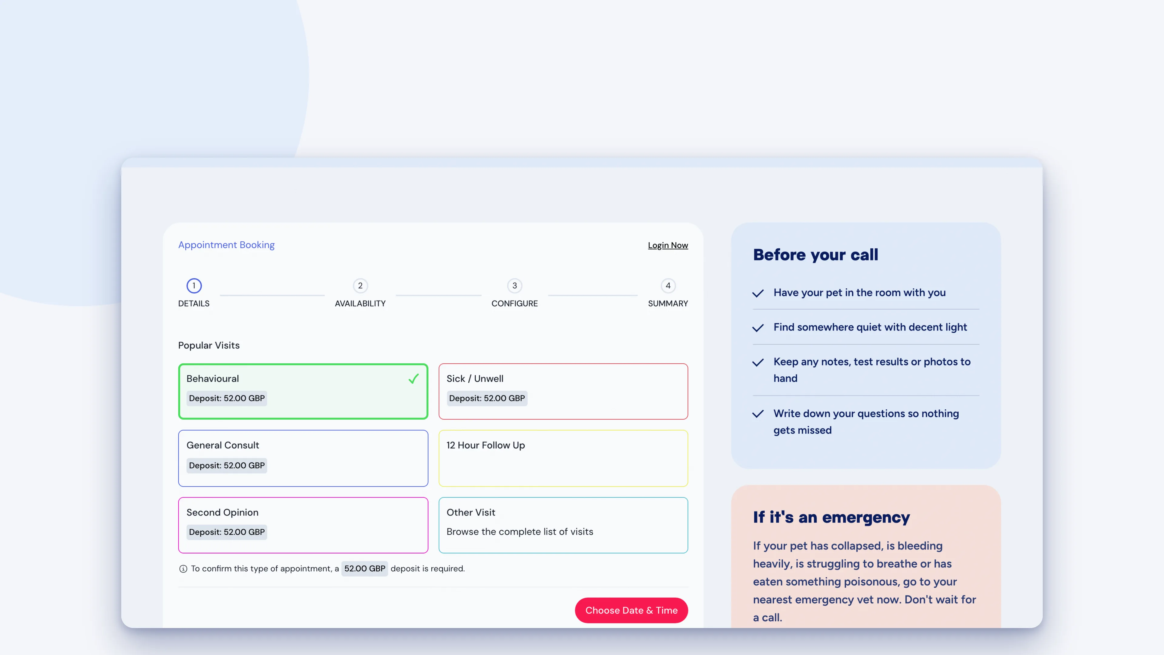 The Connect now page with the booking calendar and advice before your call