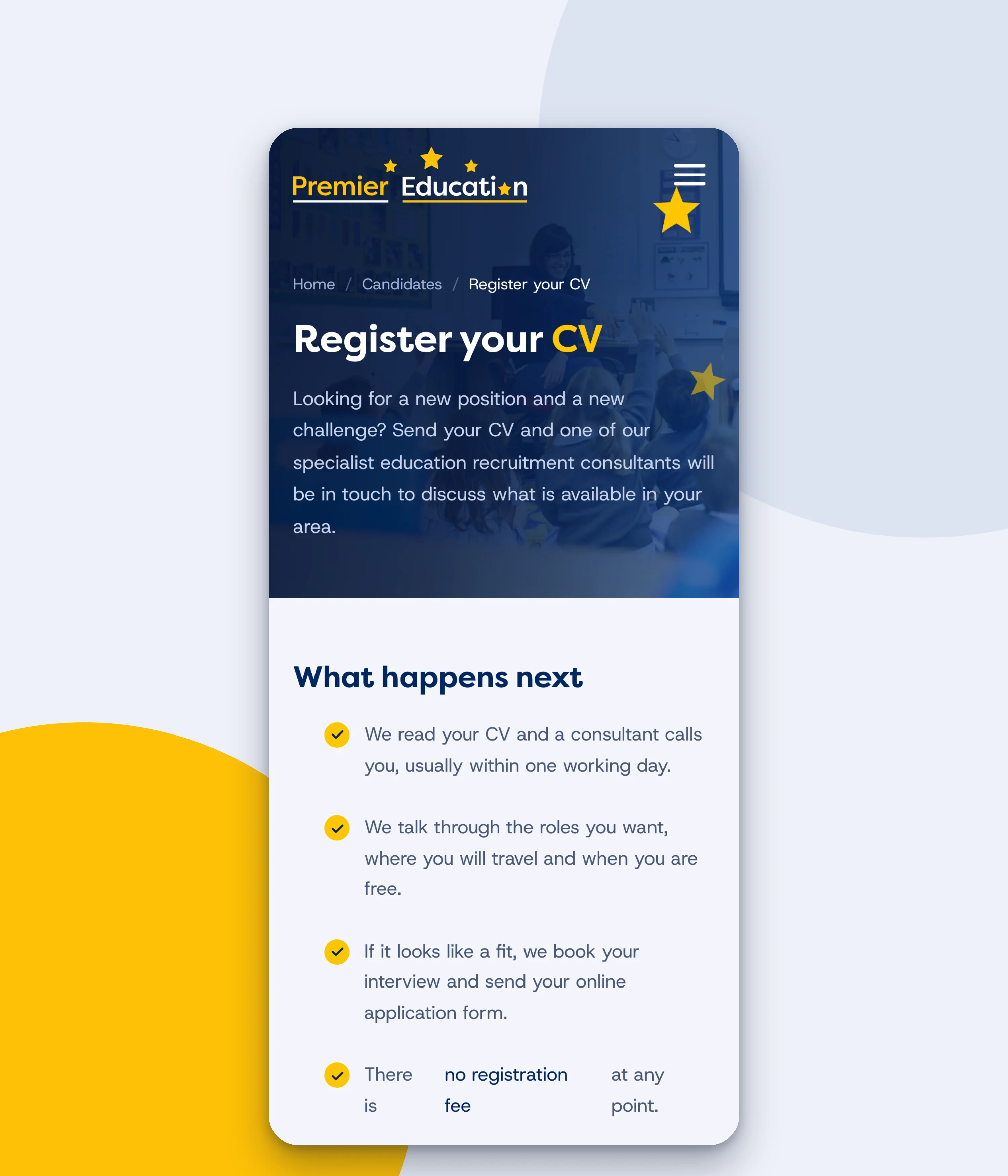 Register your CV on a phone
