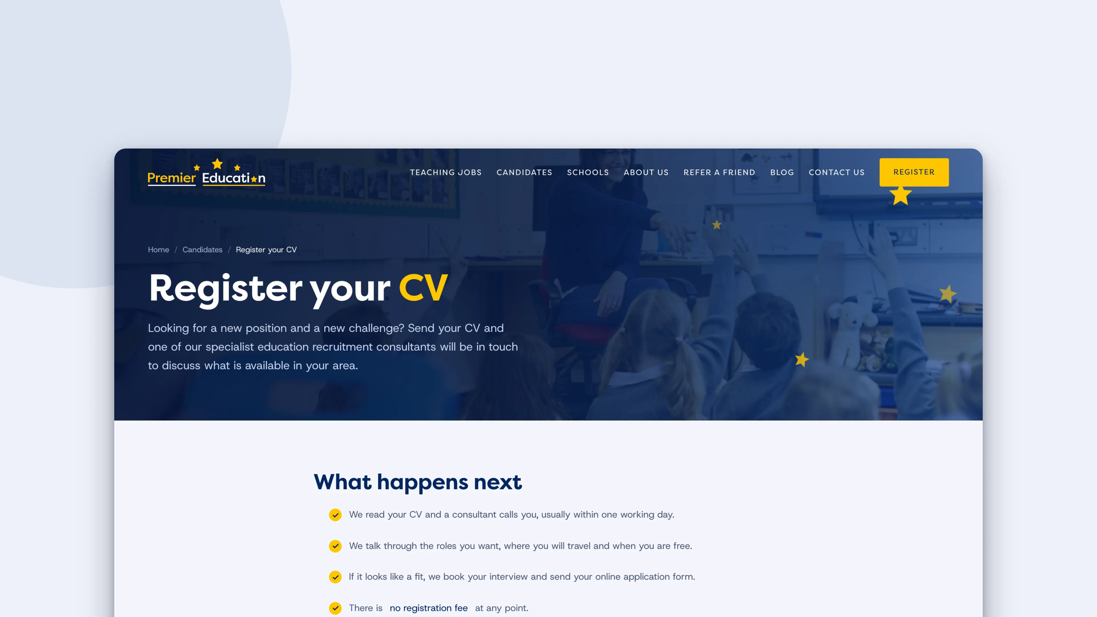 The Register your CV page